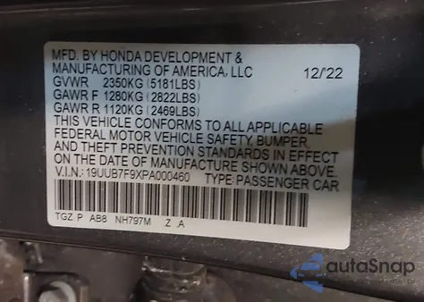 2023 Acura Tlx Type S - Hp Wheel And Tire из США, поврежденный, VIN 19UUB7F9XPA000460